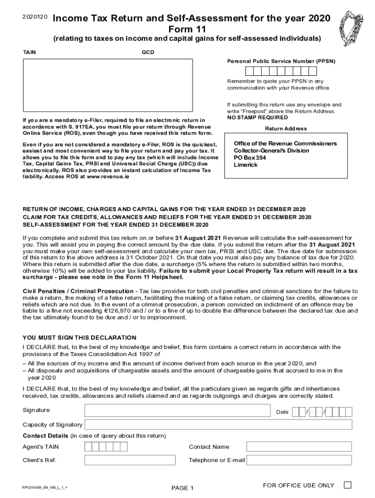  Form 11 Tax Return and Self Assessment for the Year 2020-2024