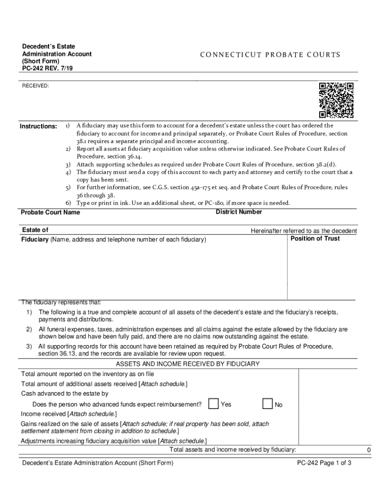 Get and Sign Cover SheetAdministration CONNECTICUT CT Probate 2019-2022 Form