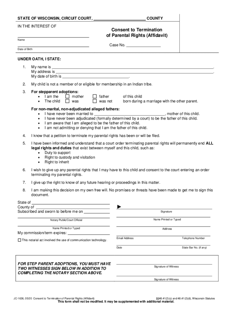  FORM SUMMARY Name of Form Consent to Wicourts Gov 2020-2024