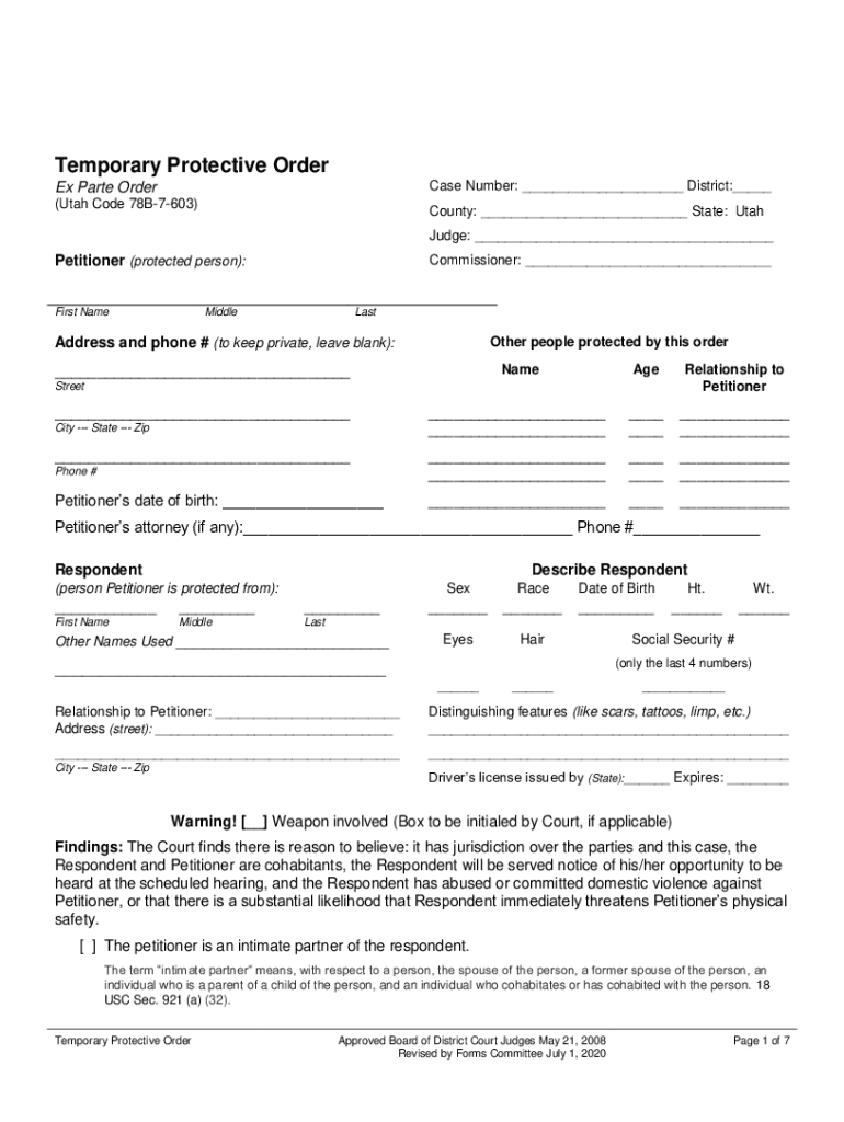  Modified Temporary Protective Order Ex Parte Order 2020-2024