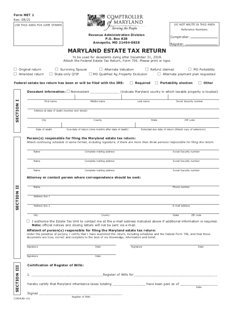  Tax Year Form MET1 MET1 2021-2024