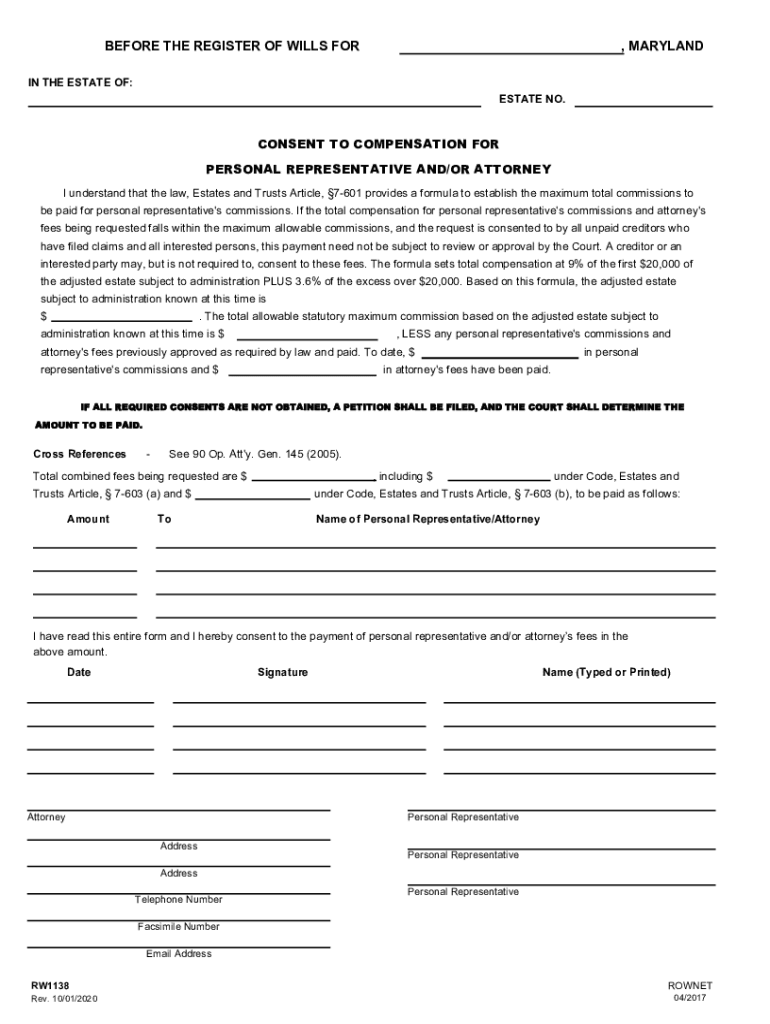 Get and Sign or , MARYLAND BEFORE the REGISTER of WILLS for 2020-2022 Form
