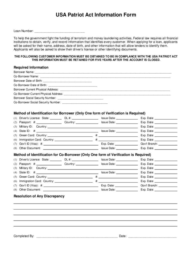 Usa Patriot Act Information Form