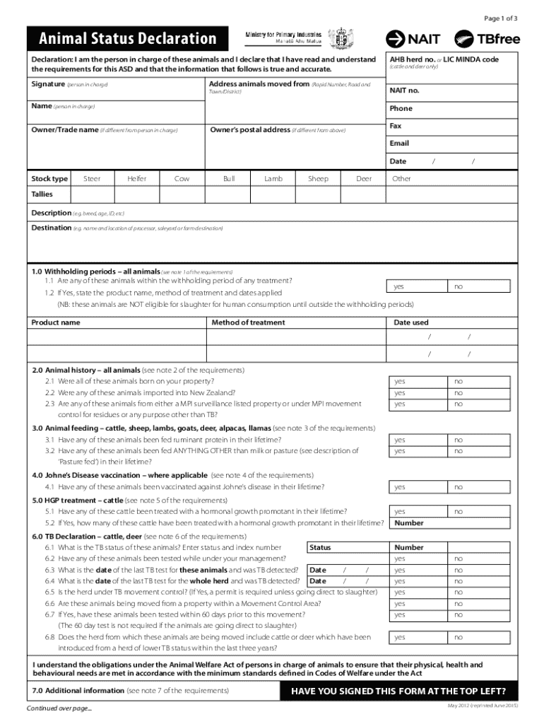  Page 1 of 3Animal Status Declaration I Am the Per 2015-2024