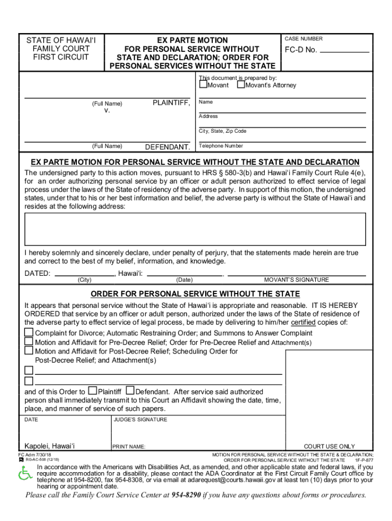  Motion for Personal Service Without the State & Declaration 2018-2024