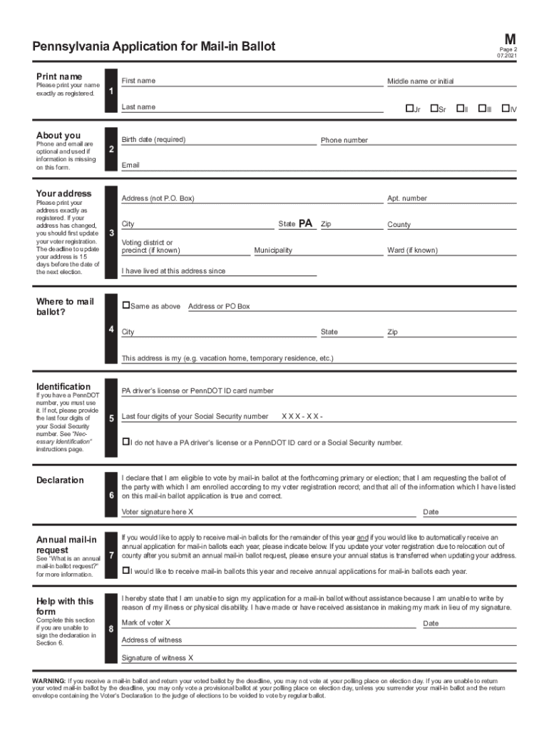 Pa Application Mail Ballot  Form