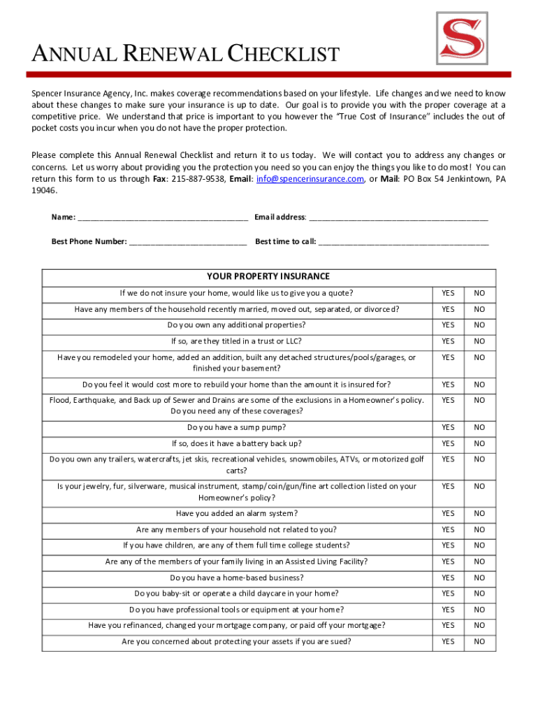 Did You Return the Annual Review Checklist?Spencer  Form