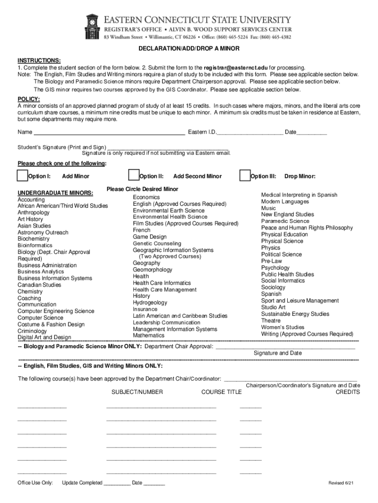 LATE ADD FORM Easternct Edu