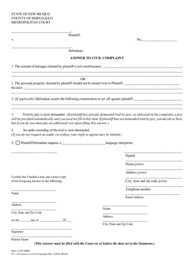 Forms Bernalillo County Metropolitan Court