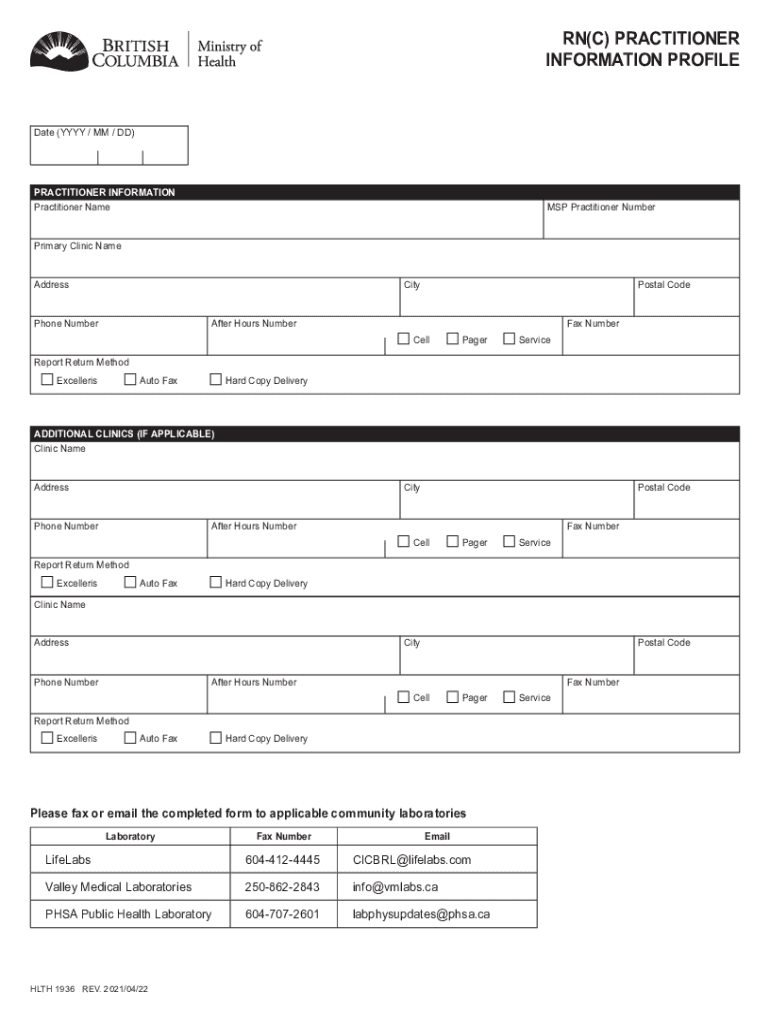 Get and Sign Form HLTH1936 &amp;quot;RnC Practitioner Information Profile 2021-2022