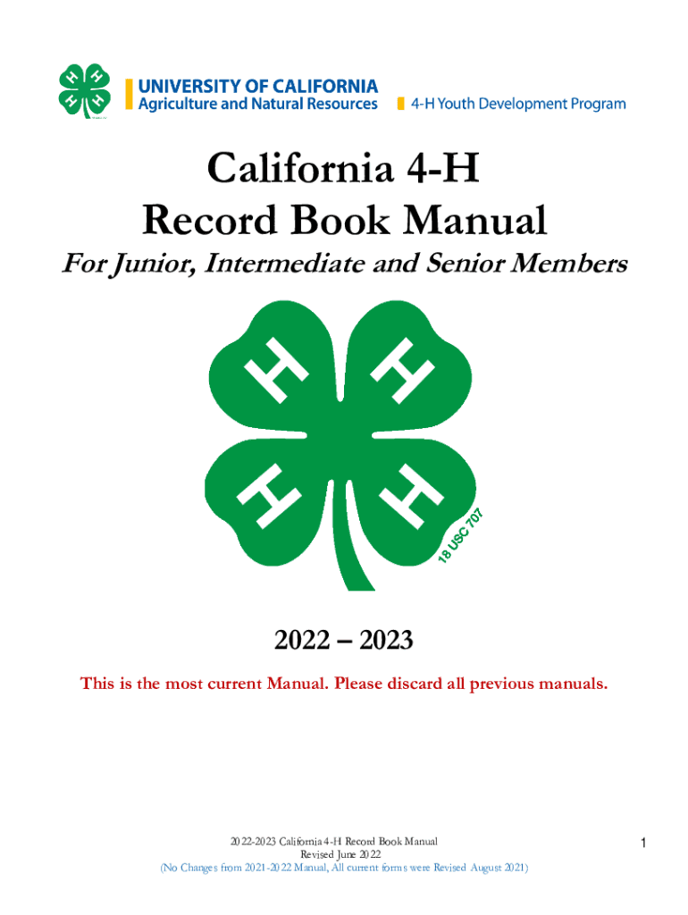 California 4H Record Book Manual Junior, Intermedi  Form