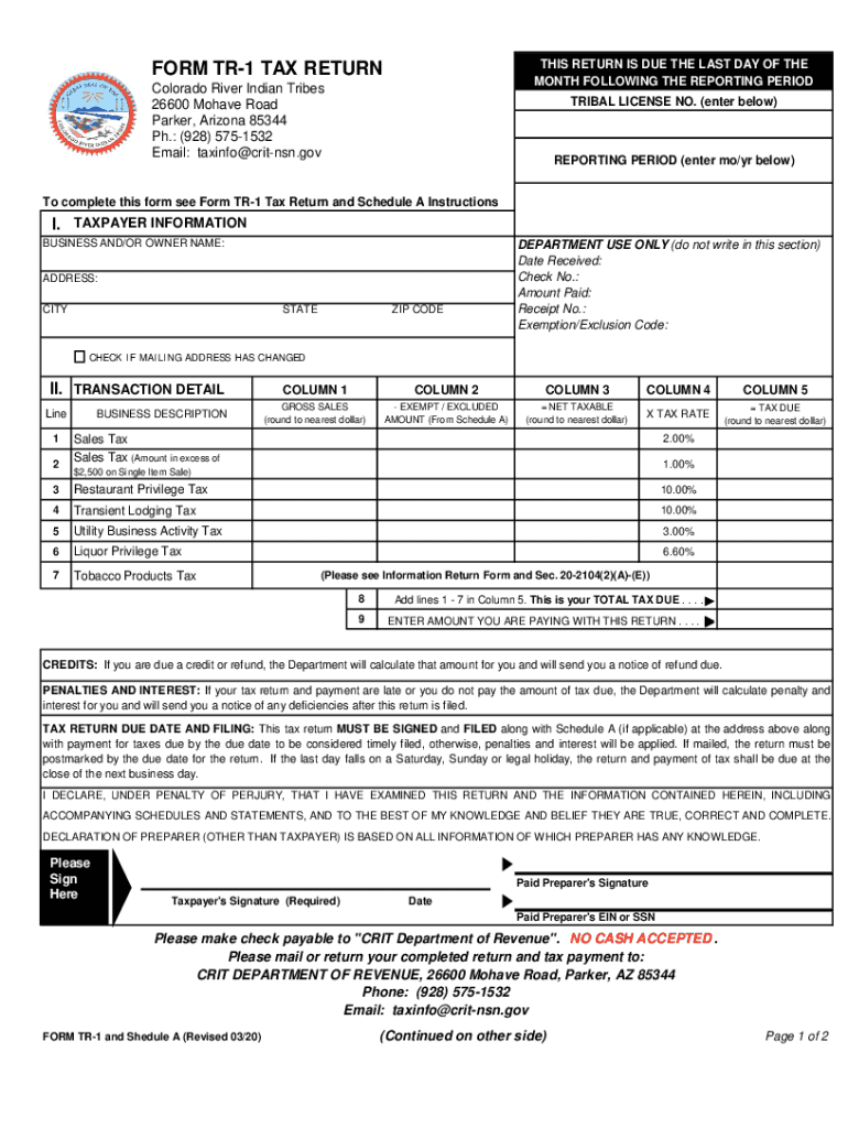  FORM TR 1 TAX RETURN Parker 2020-2024