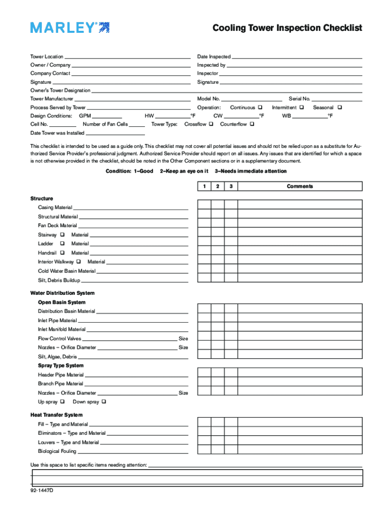 Marley Cooling Tower Inspections Checklist Form Marley Cooling Tower Inspections Checklist Form