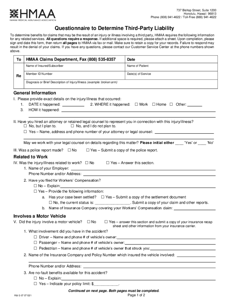  HI HMAA Questionnaire to Determine Third Party Liability 2021-2024