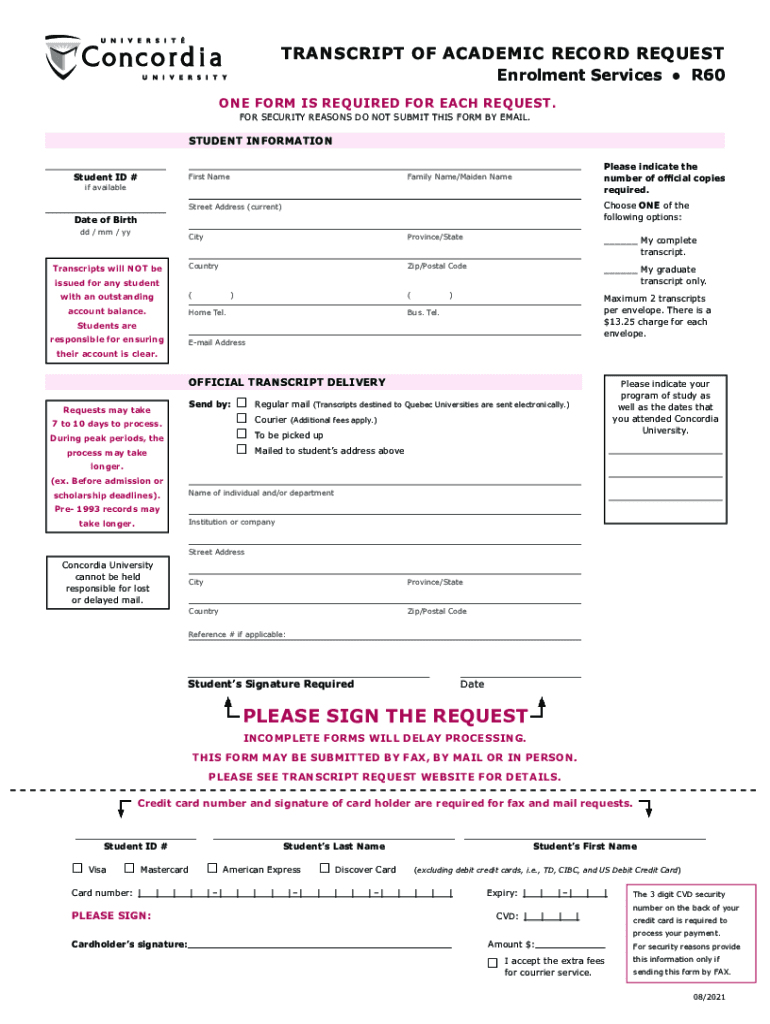 PDF PDF Transcript Request Form Concordia University