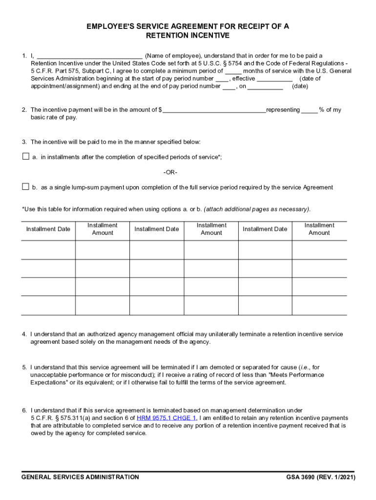  GSA Form 3690 &amp;quot;Employee's Service Agreement for Receipt of 2021-2024