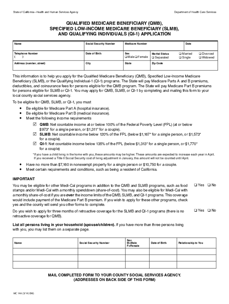  California Qualified Medicare Beneficiary 2014-2024