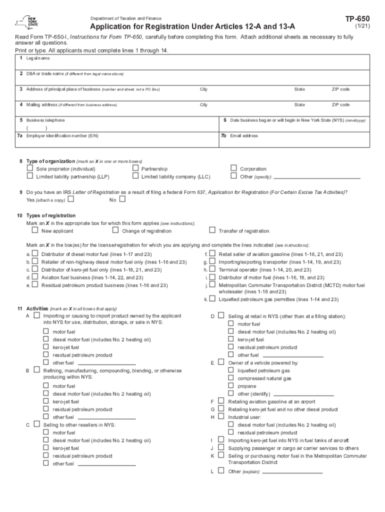  Form TP 650 Application for Registration under Articles 12 a and 13 a Revised 121 2021-2024