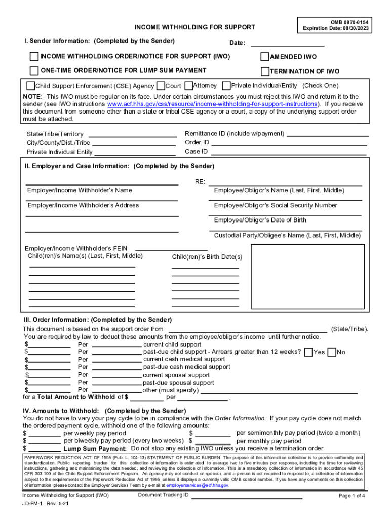  HHS Income Withholding for Support Fill and Sign 2021-2024