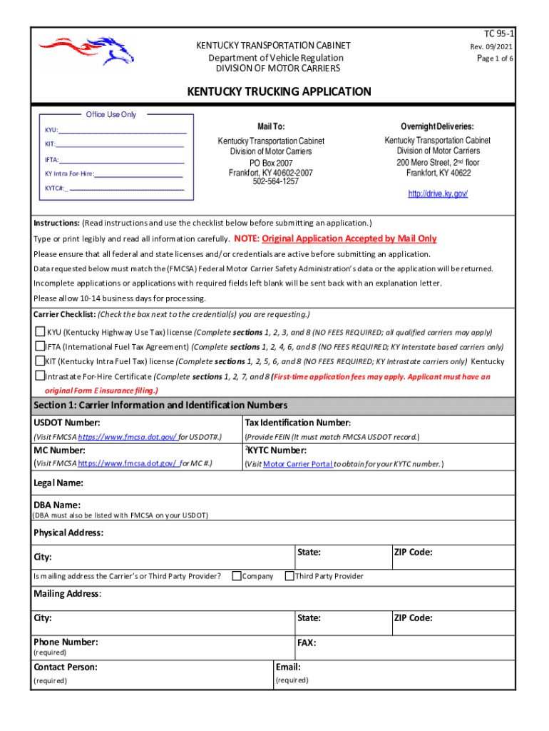 Form KY TC 95 1 Fill Online, Printable, Fillable