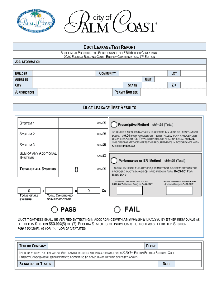  Duct Leakage Test Report Form Pinellas County, Florida 2020-2024