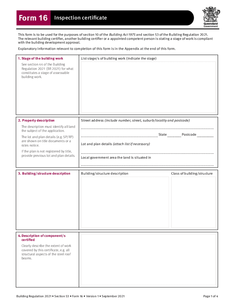 Form 16 Inspection Certificate Form 16; Inspection Certificate