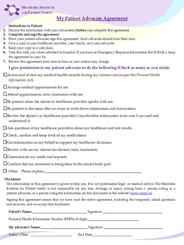 1 Agreement Manitoba Institute for Patient Safety MIPS  Form