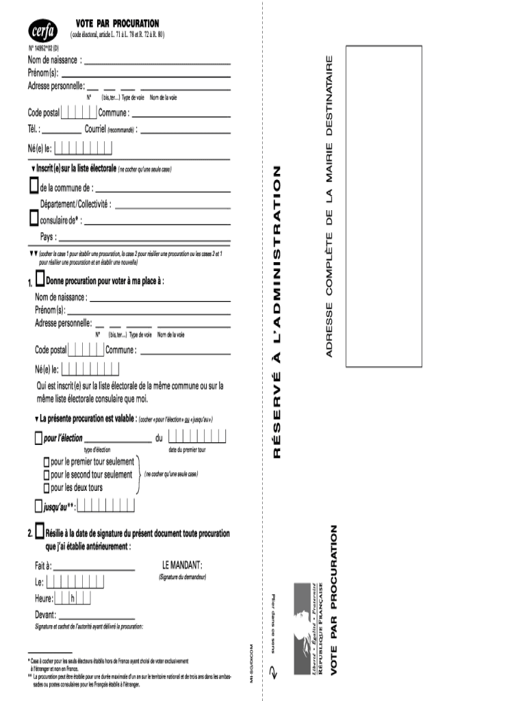 Procuration Cerfa  Form