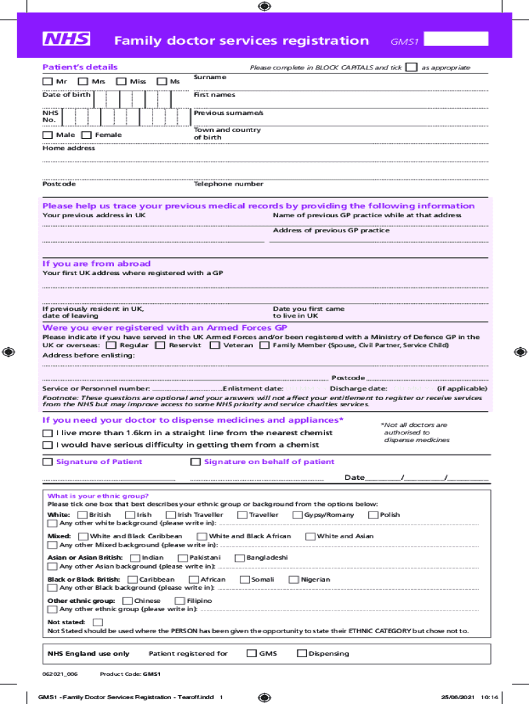  Family Doctor Services Registration NHS 2021-2024