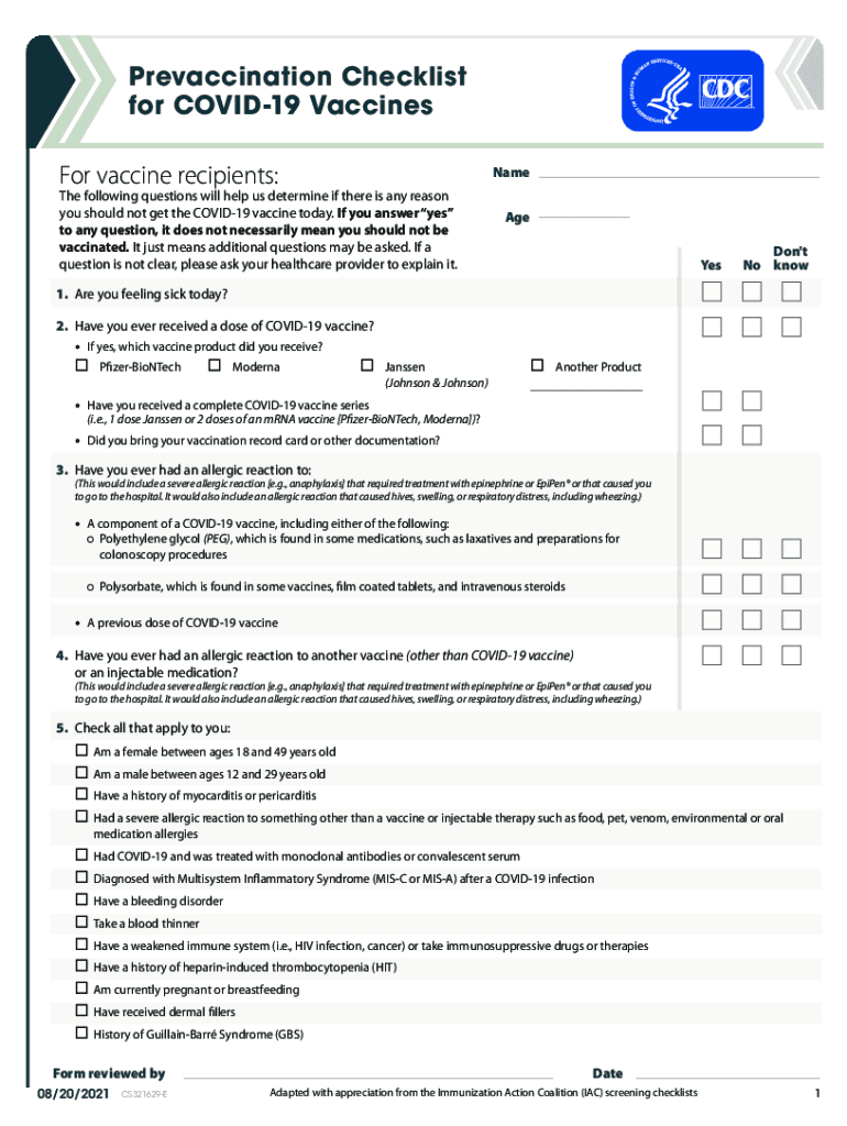 Cdc Checklist  Form