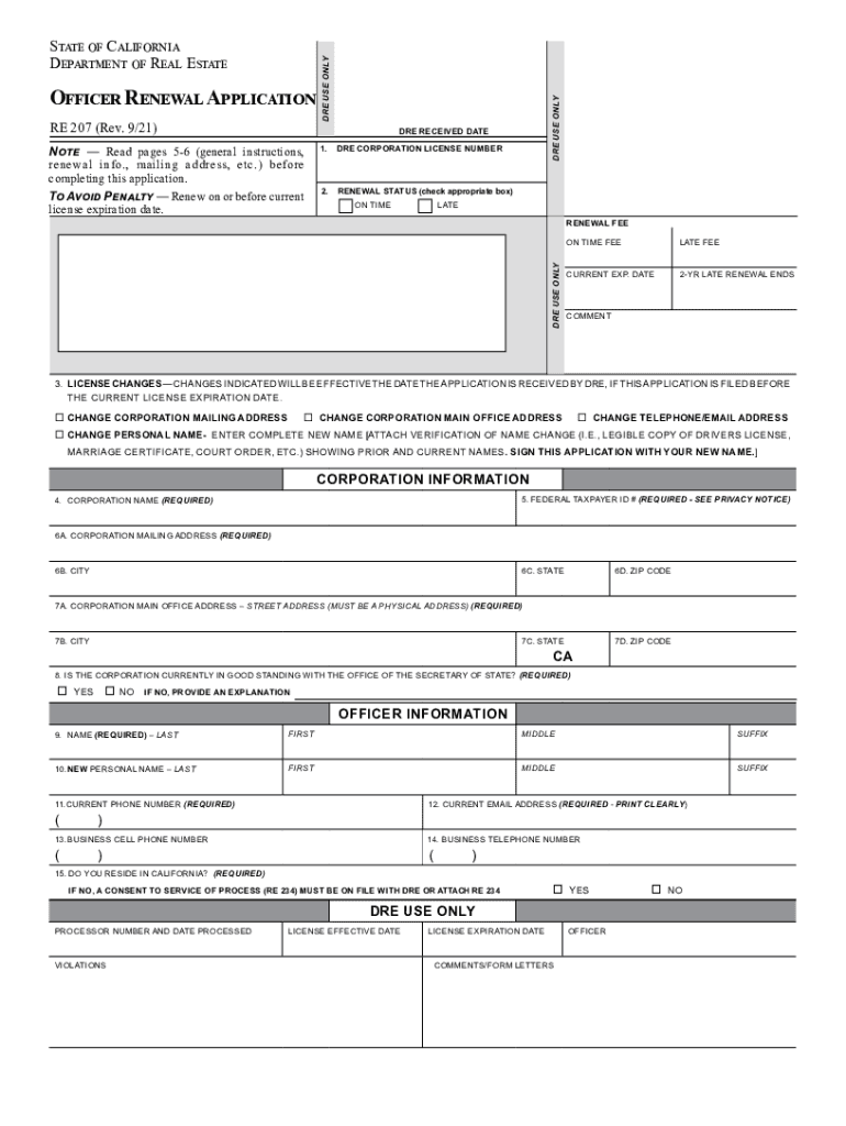  State of California Department of Real Estate ONLY Officer State of California Department of Real Estate ONLY Officer Broker Ren 2021-2024