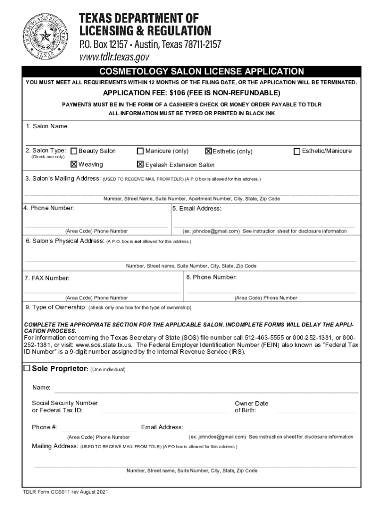  DUAL BARBER SHOPCOSMETOLOGY SALON LICENSE APPLICATION 2021