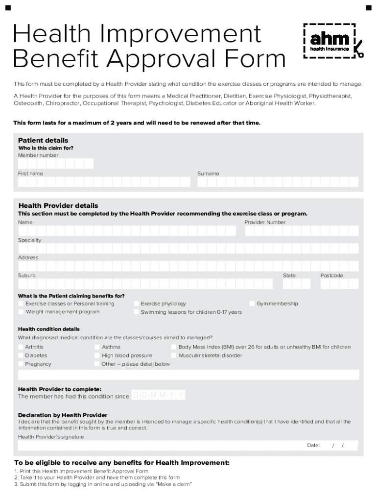  Health Improvement Benefit Approval Form 2019-2024