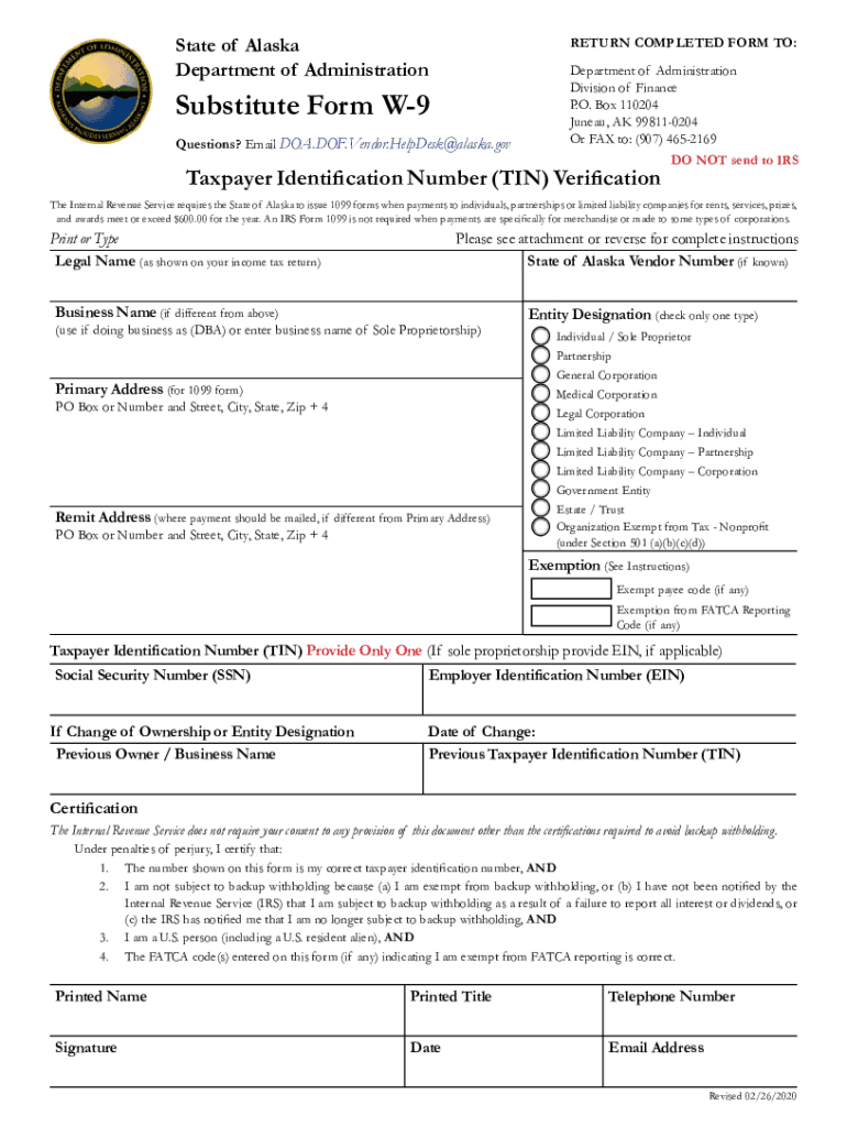 Alaska Form W9