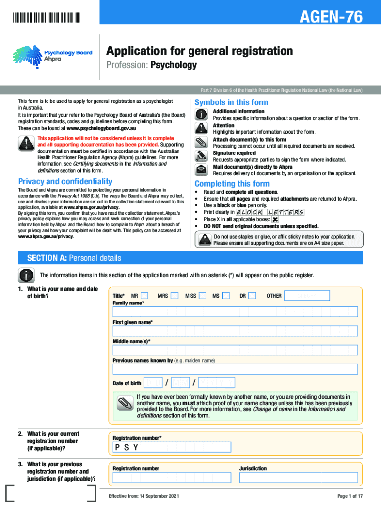 Www Uslegalforms Comform Library476016Application for General Registration as a Psychologist AGEN