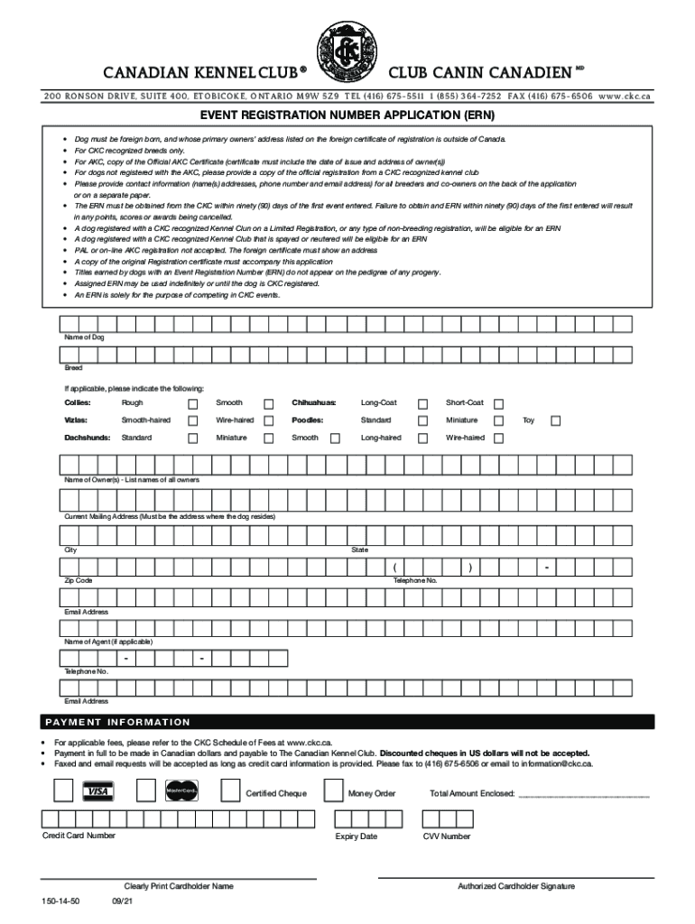 EVENT REGISTRATION NUMBER APPLICATION ERN  Form