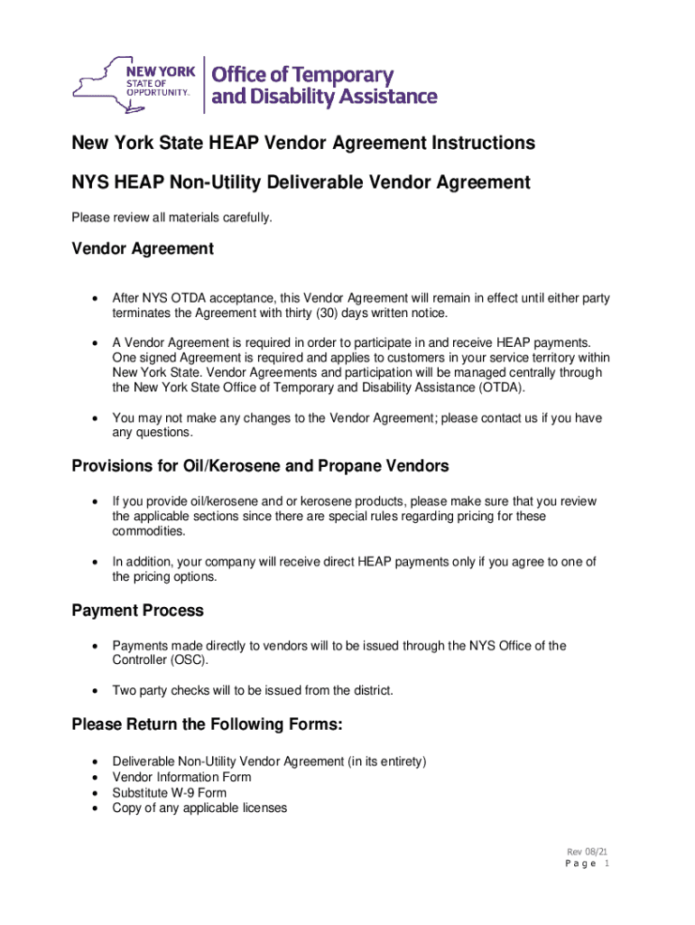 New York State HEAP Deliverable Vendor Agreement Instructions Rev 8 21 New York State HEAP Deliverable Vendor Agreement Instruct  Form