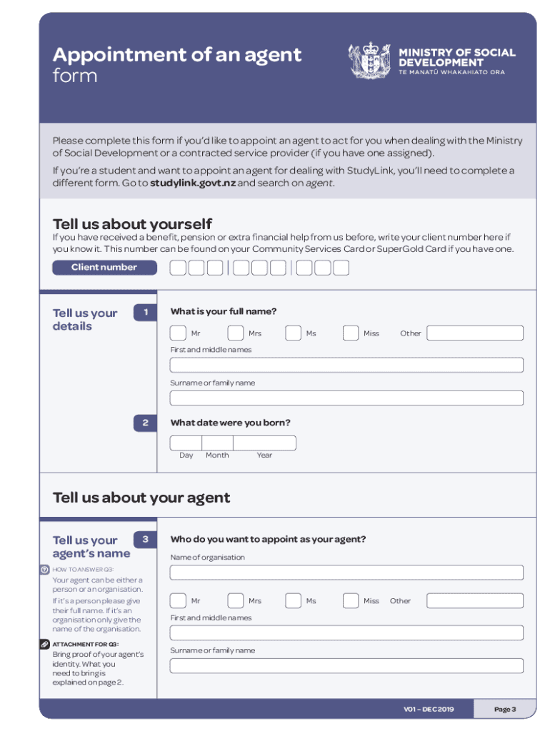  Appointment of an Agent Form Appointment of an Agent 2019-2024