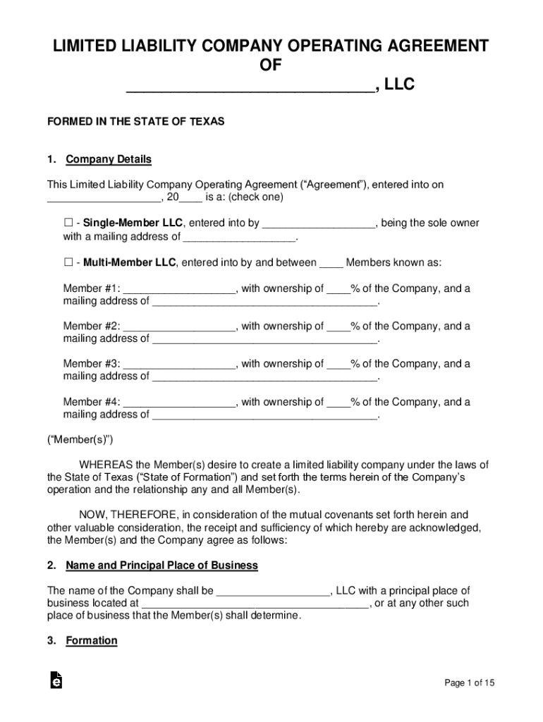  Texas LLC Operating Company Agreement Templates EForms 2020-2024