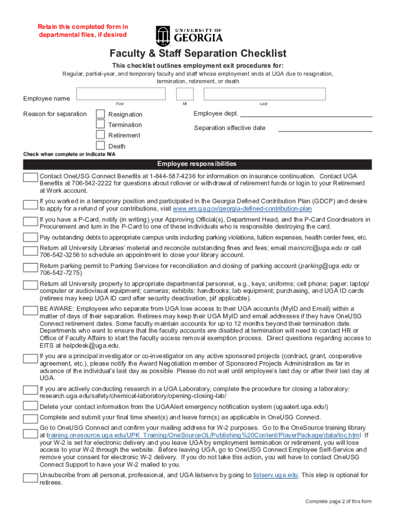  PDF Faculty &amp;amp; Staff Separation Checklist Human Resources 2021-2024