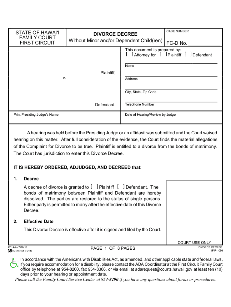  Divorce Decree Without Minor Andor Dependent Children 2018-2024