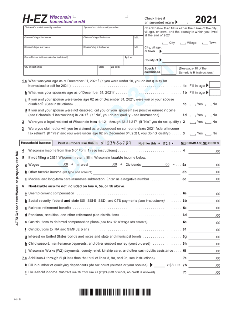 Wisconsin Homestead Credit 20212024 Form Fill Out and Sign Printable