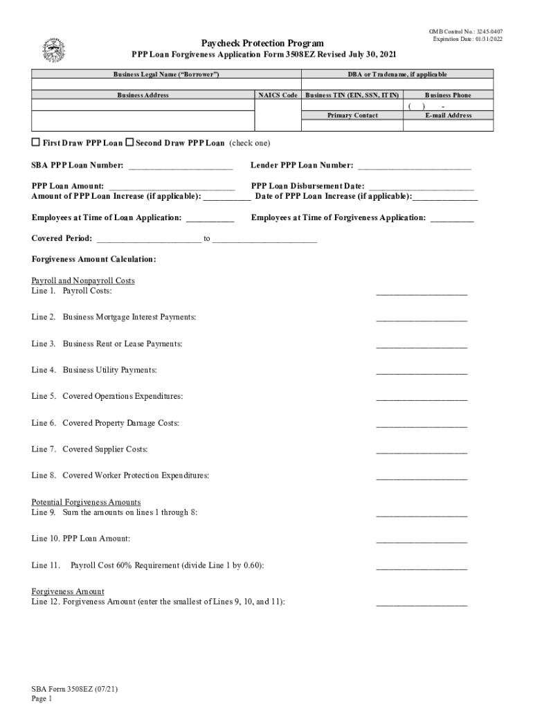  Www pdfFiller Com550442107 Paycheck Protection2021 Form SBA 3508EZ Fill Online, Printable, Fillable, Blank 2021-2024