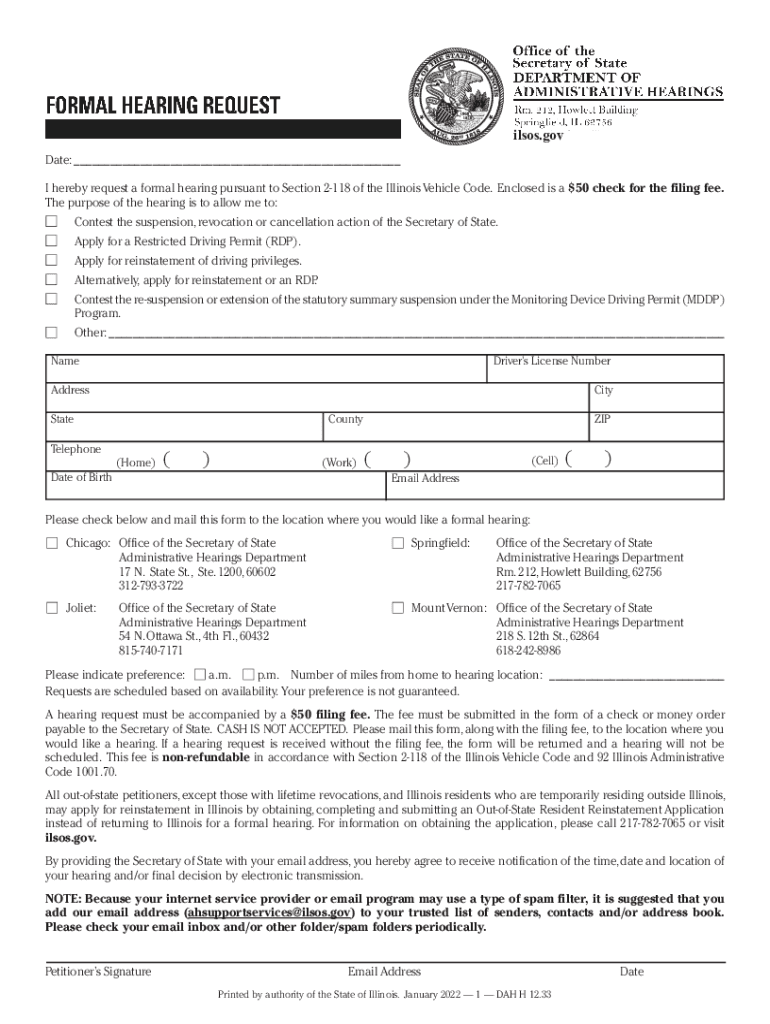  Illinois Formal Hearing Request 2022-2024