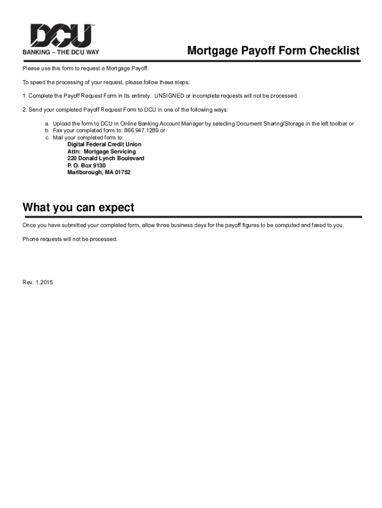 EMBANKING the DCU Mortgage Payoff Form ChecklistPl