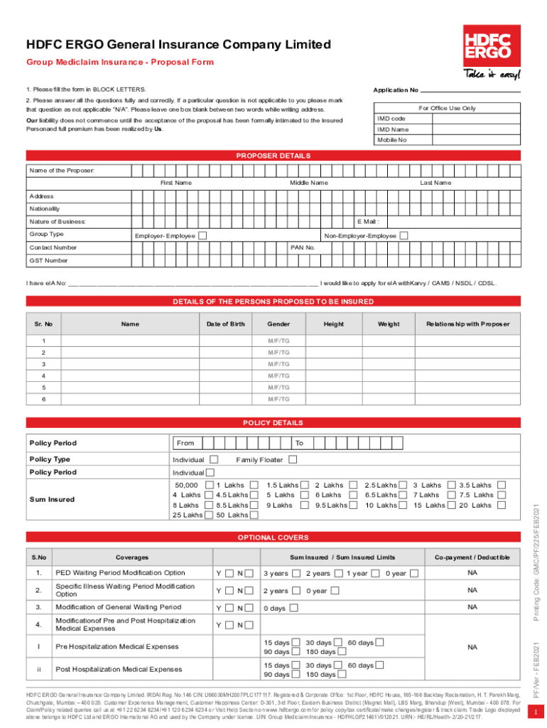 Proposal Form HDFC ERGO General Insurance Company