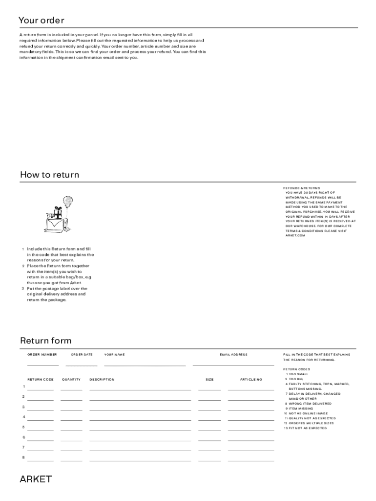  Your Order a Return Form is Included in Your Parce 2019-2024