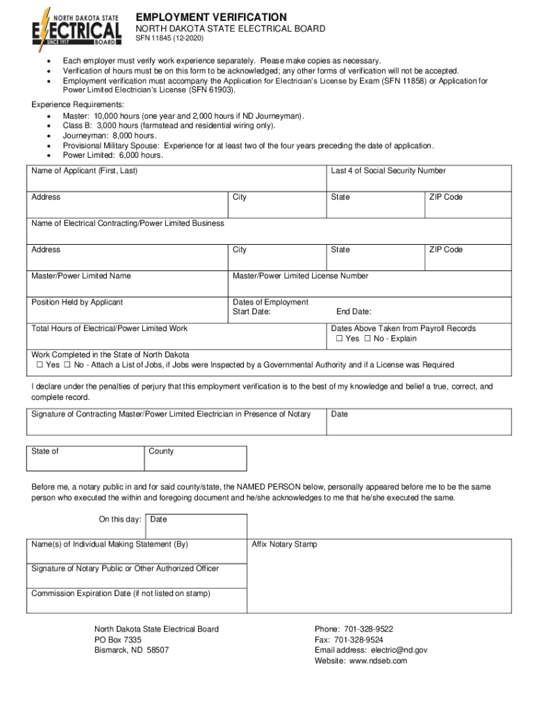 Verification of Employment Form North Dakota Board of Nursing