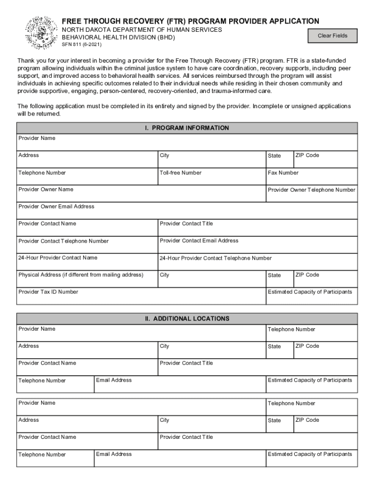  through RECOVERY FTR PROGRAM PROVIDER APPLICATION North Dakota State Government 2021-2024