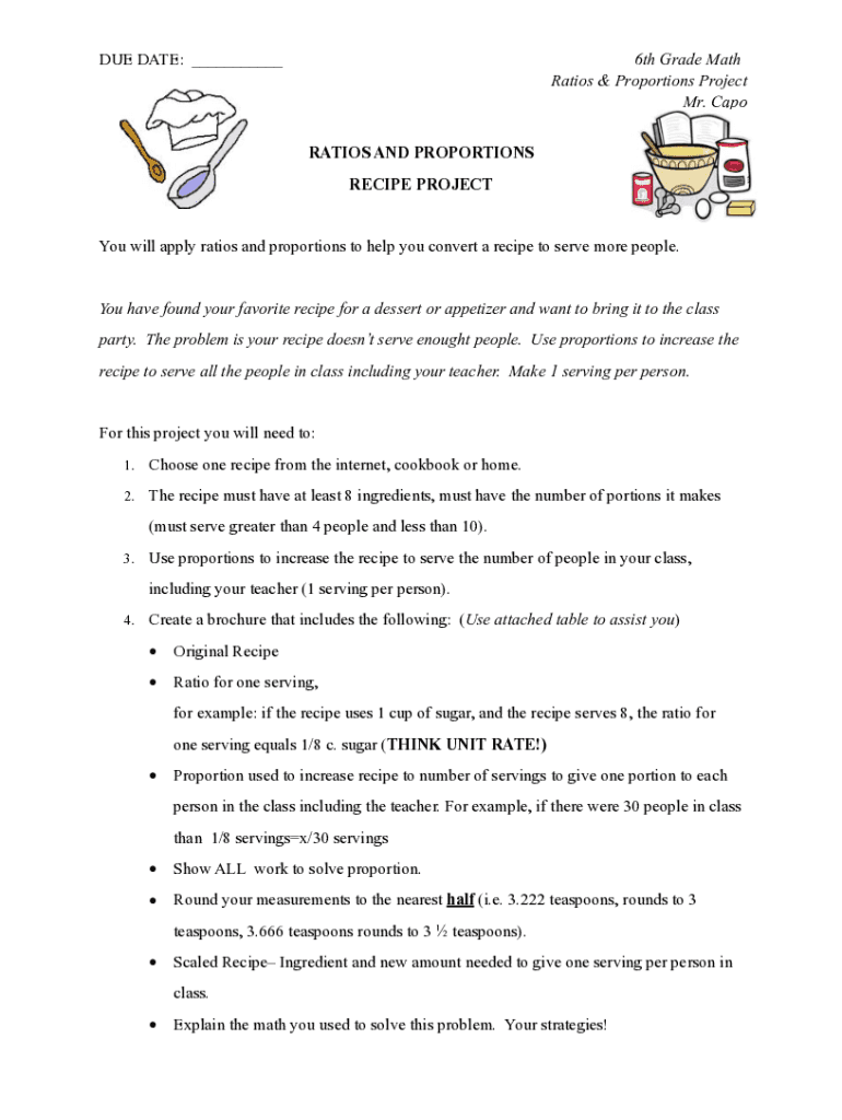 6th Grade Math Ratios &amp; Proportions Project Mr Ca  Form